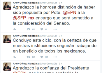 Arely Gómez se despide de PGR a través de Twitter