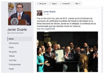 Publican anuncio en cuenta de Facebook de Javier Duarte