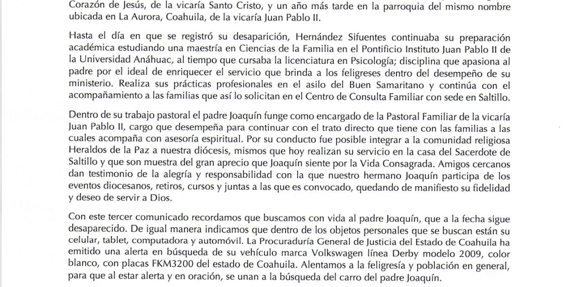 Diócesis de Saltillo confirma muerte de sacerdote