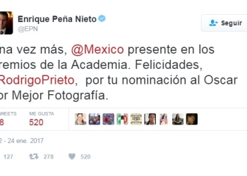 Peña Nieto felicita a Rodrigo Prieto por su nominación al Óscar