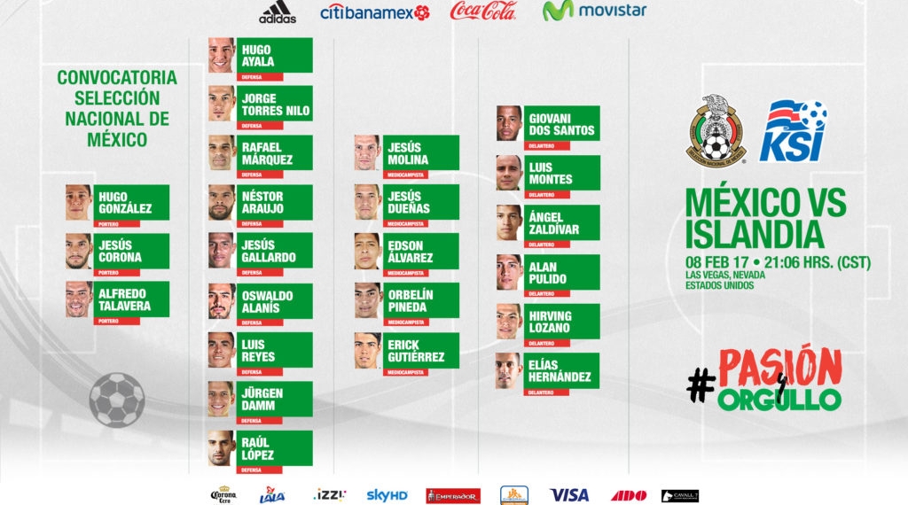 Lista la convocatoria del Tri para duelo ante Islandia