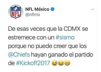 La NFL México se disculpa por broma en Twitter sobre el temblor
