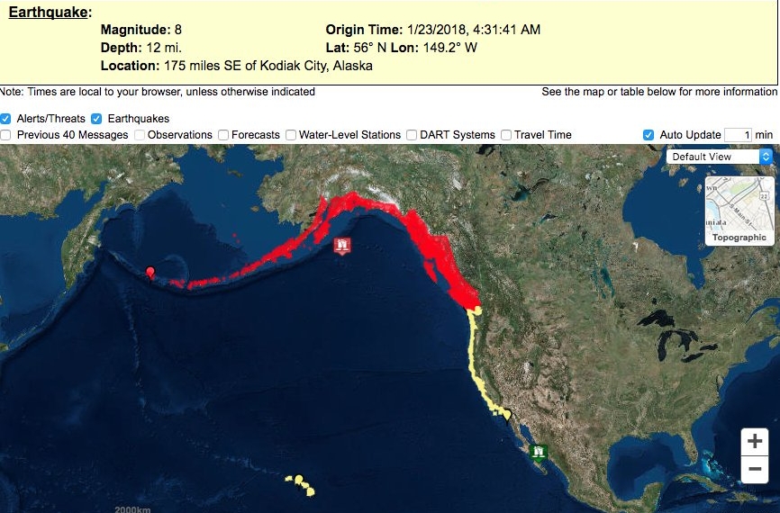 Evacuan ciudades de Alaska por el temor ante la alerta de tsunami