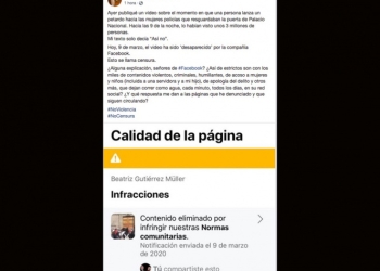 Beatriz Gutiérrez Müller reclama a Facebook por censura de video