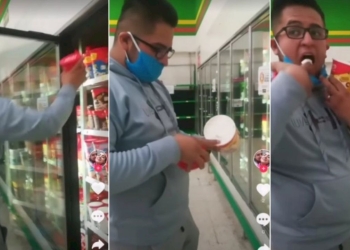Joven prueba helado y lo regresa al refrigerador en supermercado de México
