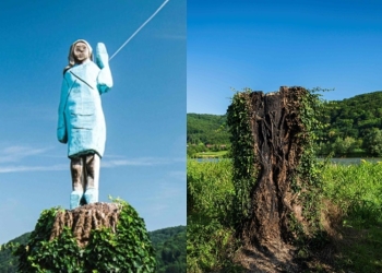 Incendian estatua de Melania Trump en Eslovenia