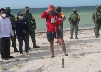 Soldados protegen nidos de tortuga en playas de Yucatán