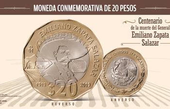 Banxico lanza moneda conmemorativa de 20 pesos con Emiliano Zapata