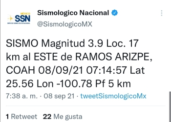 Tiembla el sureste de Coahuila