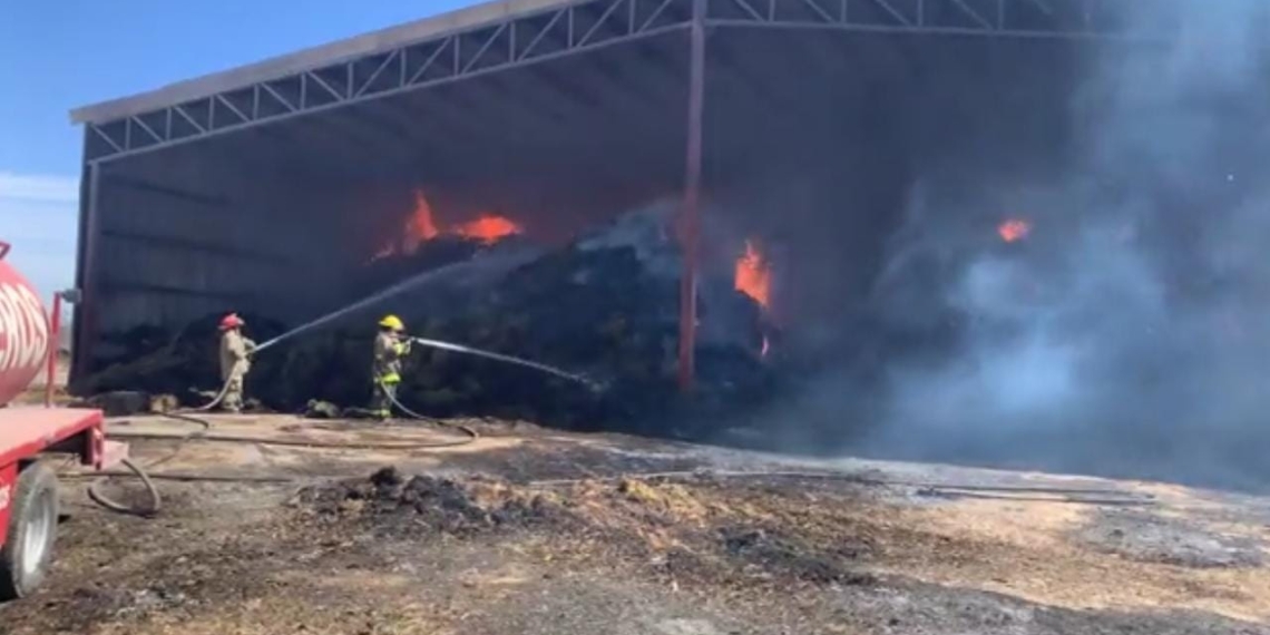 Se queman pacas de alfalfa en la asociación ganadera regional de Coahuila