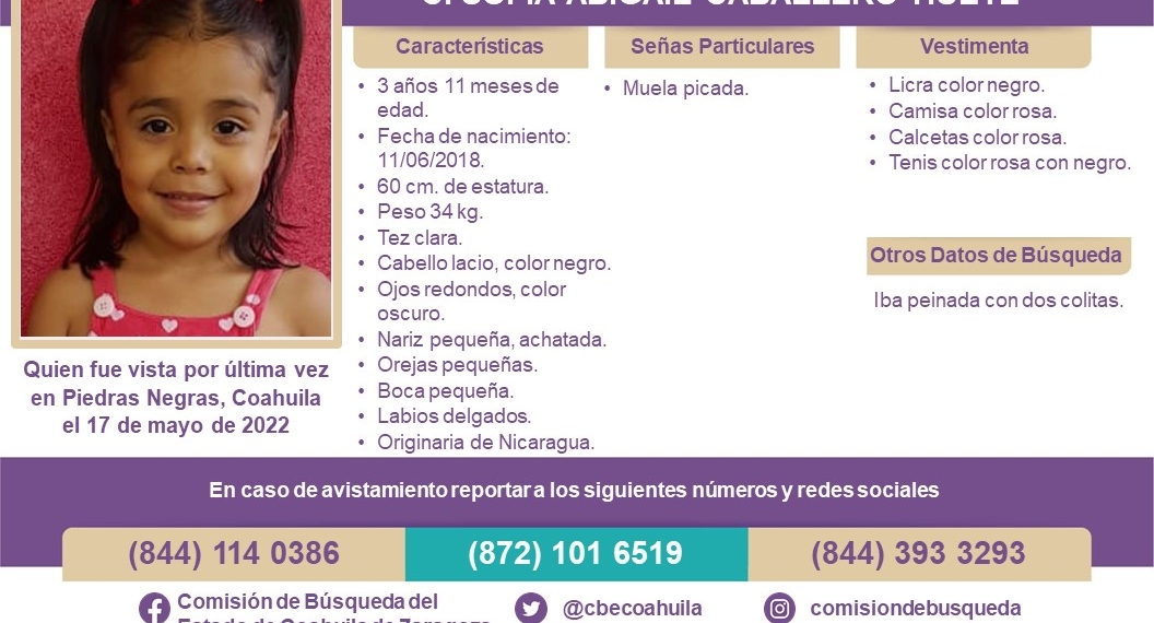 Emiten ficha de búsqueda para localizar a menor de Nicaragua desaparecida en el Río Bravo