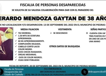Lo reportan desaparecido en Piedras Negras