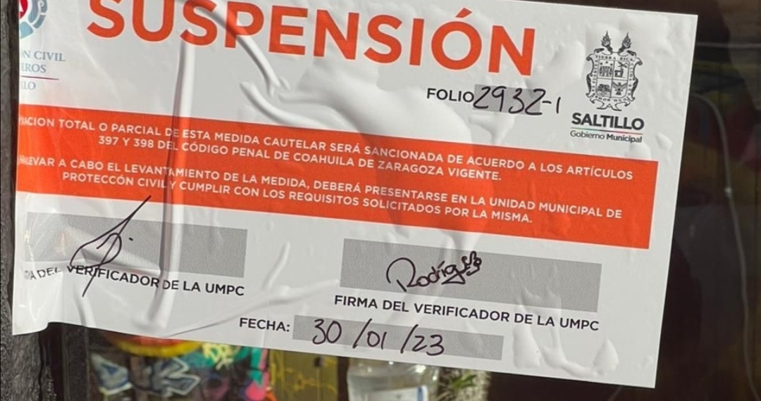 Suspenden bar en Saltillo