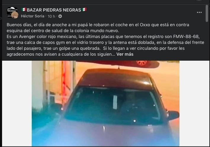 No hay reportes ni denuncias por robo de vehículos, solamente publicaciones en redes sociales