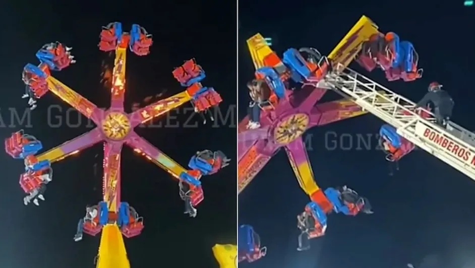 Juego mecánico COLAPSA con personas a bordo en Nogales, Sonora