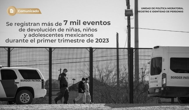 Se registran más de 7 mil eventos de devolución de niñas, niños y adolescentes mexicanos durante el primer trimestre de 2023