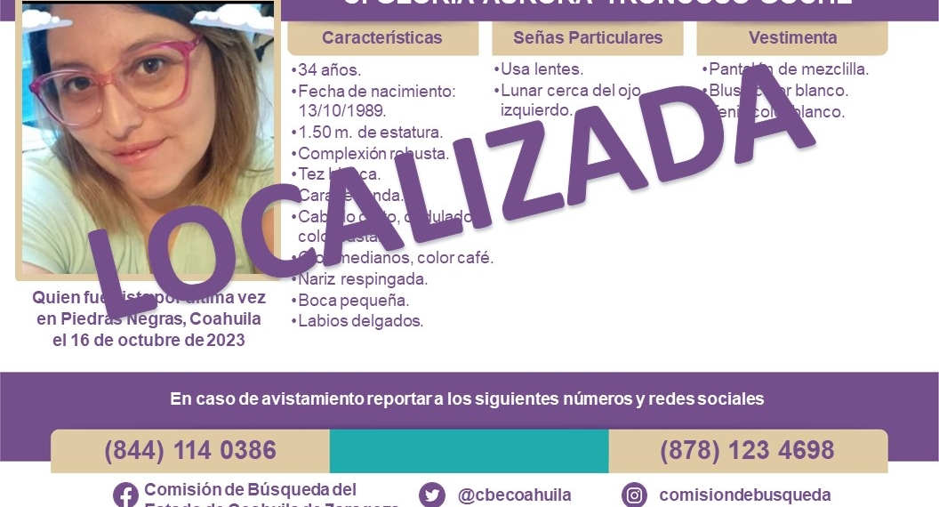Localizan a mujer reportada como desaparecida