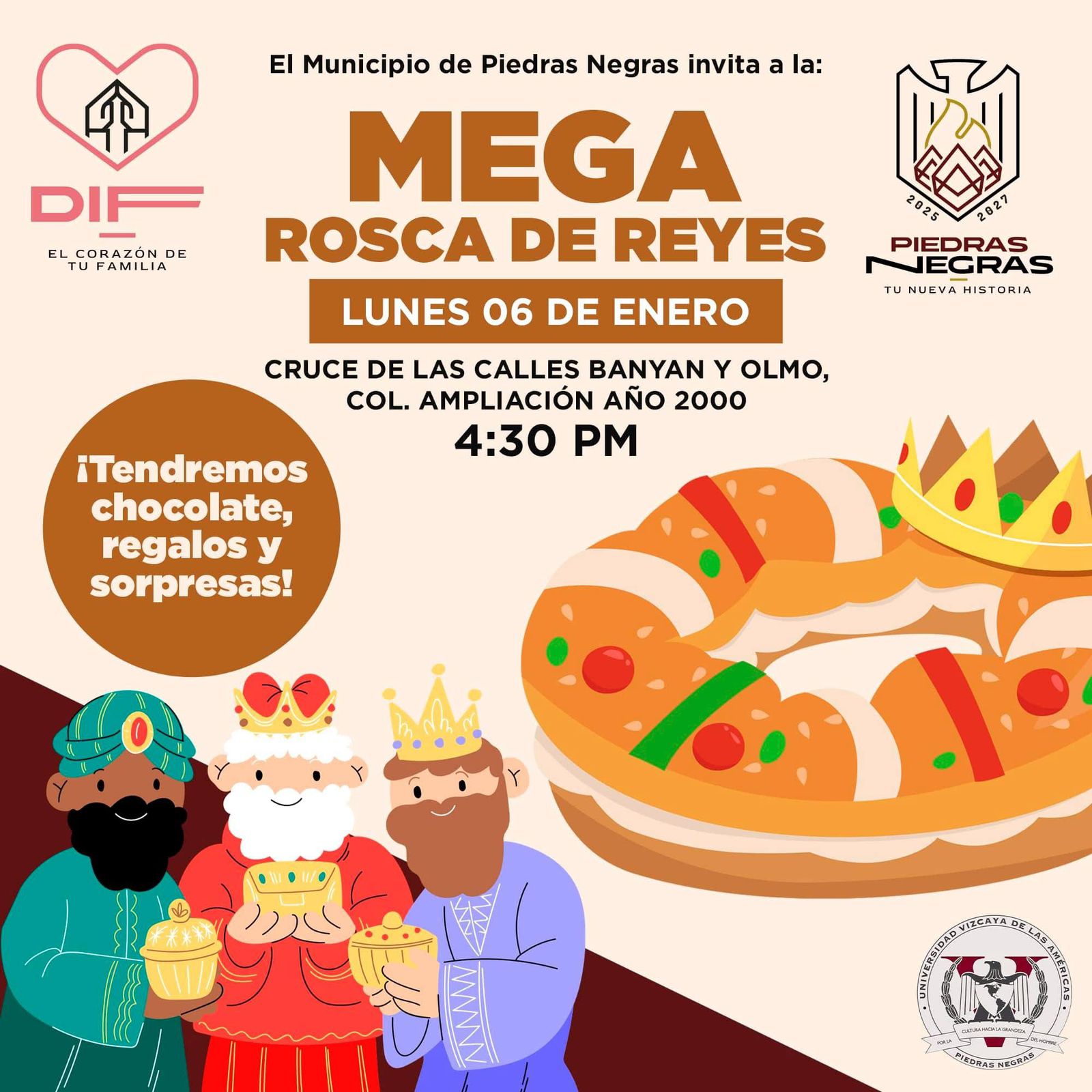 Gobierno de Piedras Negras invita a la Mega Rosca de Reyes 2025